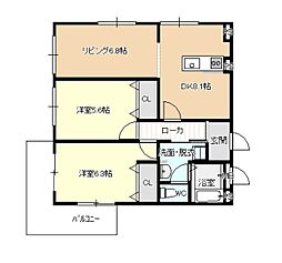 コーポやすり苑 2LDKの間取図画像