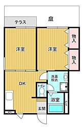 オーブリー三光A 2DKの間取図画像