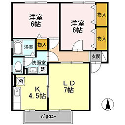グランドール沢村A棟 2LDKの間取図画像