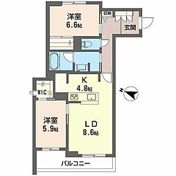セントリビエ南平 2LDKの間取図画像