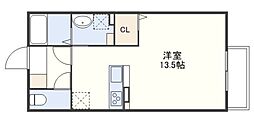 ジュシサンハウス巨勢 ワンルームの間取図画像