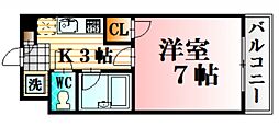 レジャンデール2 1Kの間取図画像