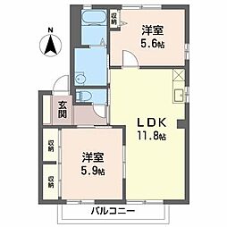ディアコートイムズB 2LDKの間取図画像