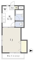 セントグレース 1Kの間取図画像