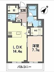 WithPlus浦和美園WestD棟 1LDKの間取図画像