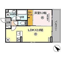 遠賀郡水巻町頃末北3丁目アパート 1LDKの間取図画像