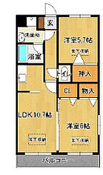 ノースフィールドユタカ 2LDKの間取図画像