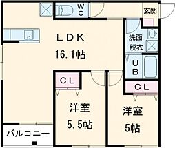 神戸市垂水区川原3丁目アパート 2LDKの間取図画像