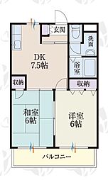 b'CASA平塚四之宮re-born 2DKの間取図画像