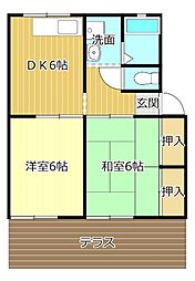 コスモス高丘 2DKの間取図画像