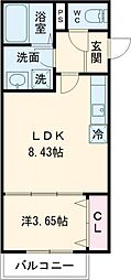 鳥栖市本町1丁目アパート 1LDKの間取図画像