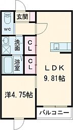 (仮称)八女市蒲原新築B棟 1LDKの間取図画像