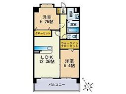 スカイシャトレ曰佐 2LDKの間取図画像