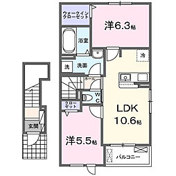 クレストコート緑台I 2LDKの間取図画像