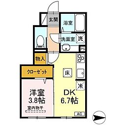第一洗心コーポ 1DKの間取図画像