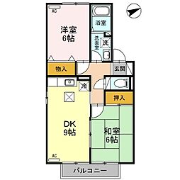 ウォーターシールドA棟 2DKの間取図画像