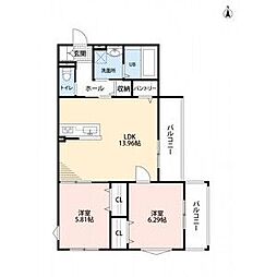 小町荘 2LDKの間取図画像