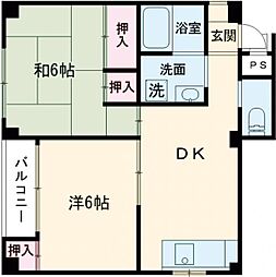 槙谷マンション 2DKの間取図画像