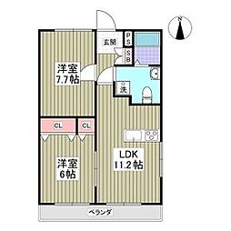エレガンスハイマンション 2LDKの間取図画像