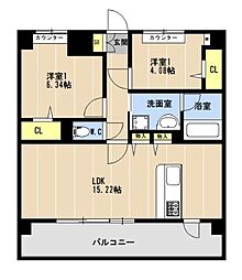 LIBTH博多住吉PREMIER 2LDKの間取図画像