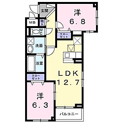 別所中の町アパート(028123701) 2LDKの間取図画像