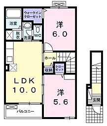プラシード 2LDKの間取図画像
