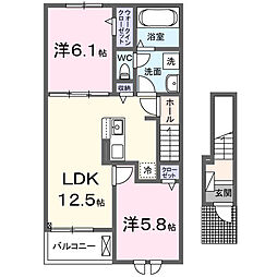 泉北郡忠岡町馬瀬2丁目アパート 2LDKの間取図画像