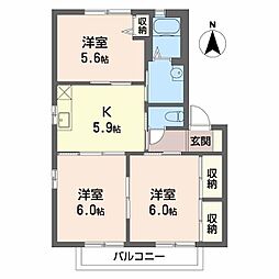 カーサアコルデA 3Kの間取図画像