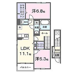 ヒカルサ船橋小室サウスI 2LDKの間取図画像
