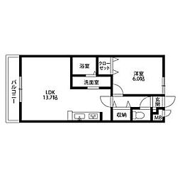 アンプルールリーブルKOIKE2A 1LDKの間取図画像