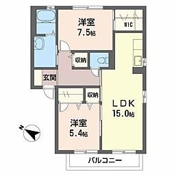 記念石台B棟 2LDKの間取図画像