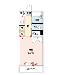 カーサ・ビアンカ 1Kの間取図画像