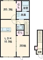 カナールヴィレA 2LDKの間取図画像
