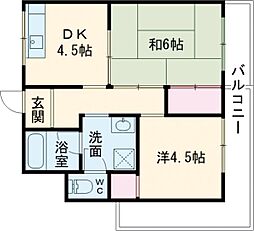 サンゼン山手ハイツ 2DKの間取図画像
