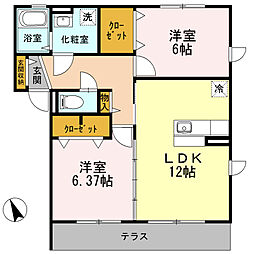 プレミールアソウ1B 2LDKの間取図画像