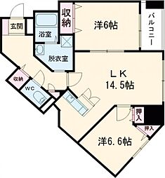 グランドール若草 2LDKの間取図画像