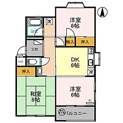 ボンヌール.オカダA棟 3DKの間取図画像