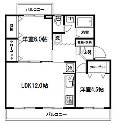 原田マンション 2LDKの間取図画像