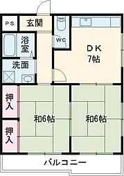 グリーンピア高槻 2DKの間取図画像