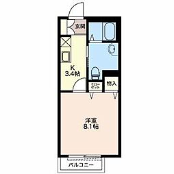 フローラミナミA 1Kの間取図画像