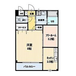 フラッツ幸A棟 1SKの間取図画像