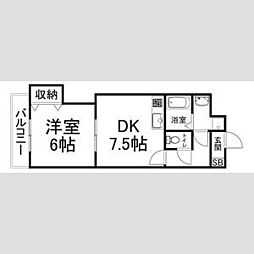 デュ四条 1DKの間取図画像