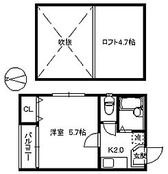ポラリス桜坂 1Kの間取図画像