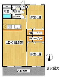 ピースタウンメゾンフルーヴ 2LDKの間取図画像