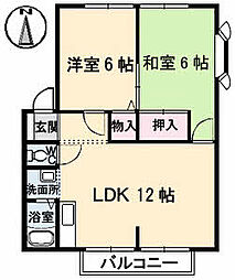 グリーンヒルズ太田C 2LDKの間取図画像