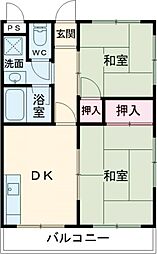 コーポ原島 2DKの間取図画像