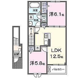コトーブリアン 2LDKの間取図画像