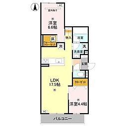 エクレール沢之町 2LDKの間取図画像