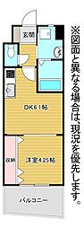 オーヴィジョンクラス浅香通り 1DKの間取図画像