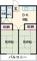 コーポ中島 2DKの間取図画像